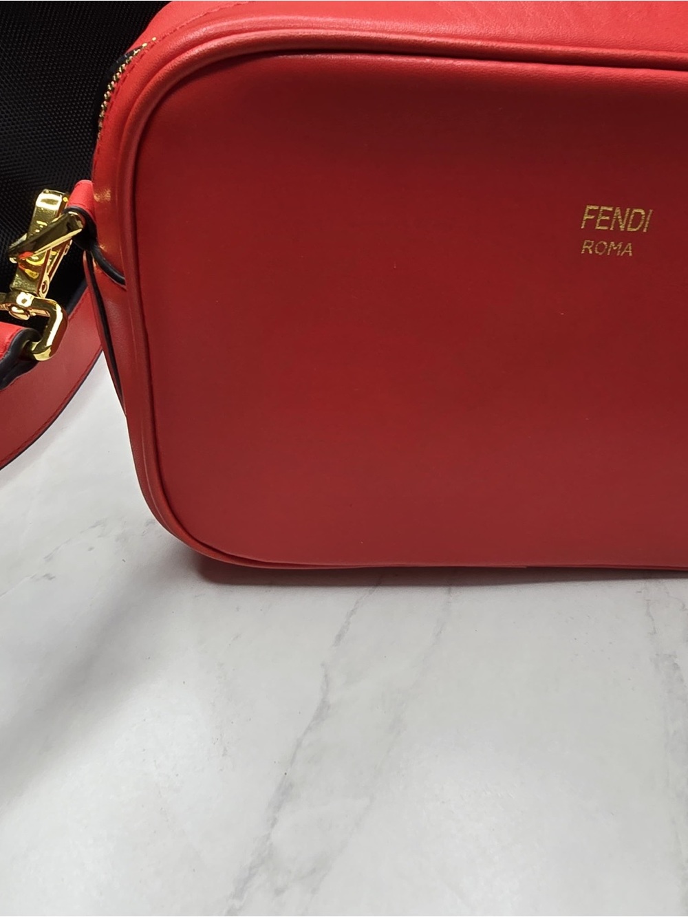 Fendi Red Leather Messenger Crossbody with Gold Hardware